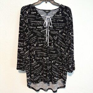Slimfactor Women's Love and Happiness Top - Black with White script - Unique